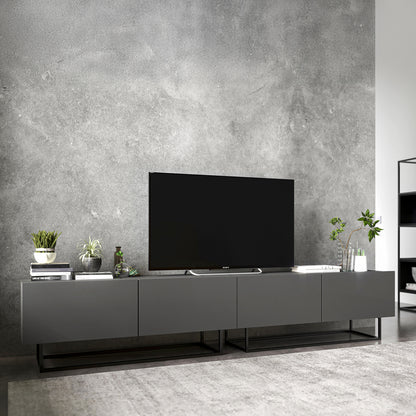 Enjoy Minimalist Freestanding TV Unit with Metal Base 4-Door Wide Design - Graphite