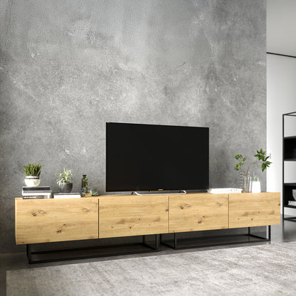 Enjoy Minimalist Freestanding TV Unit with Metal Base 4-Door Wide Design - Oak Artisan