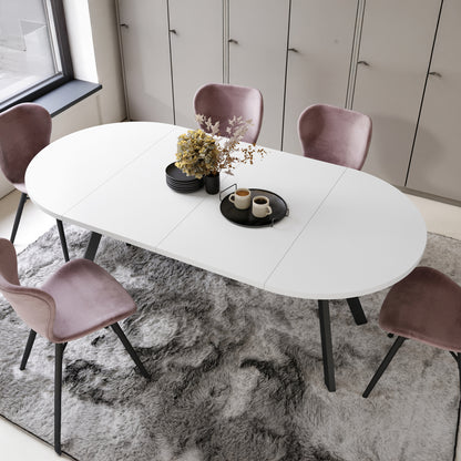 Aldo Modern Round to Oval Extendable Table – White / Black