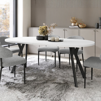 Aldo Modern Round to Oval Extendable Table – White / Black