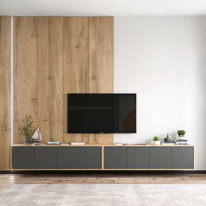 Apollo Modern Wall-Mounted Wide TV Unit – Grey / Oak Wotan