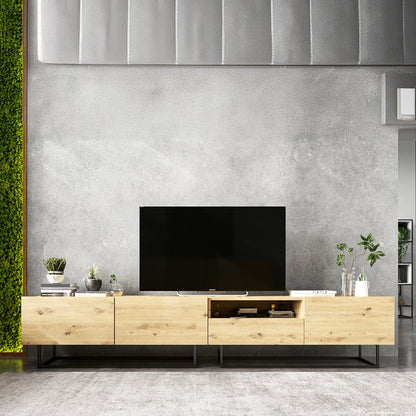 Enjoy Minimalist Freestanding TV Unit with Open Shelf and Metal Base – Oak Artisan