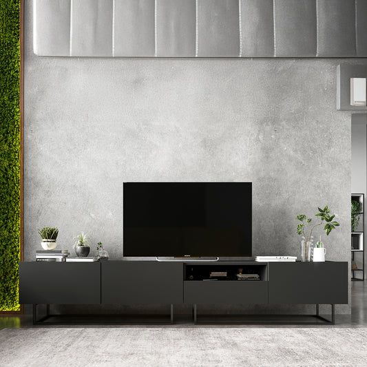 Enjoy Minimalist Freestanding TV Unit with Open Shelf and Metal Base – Graphite