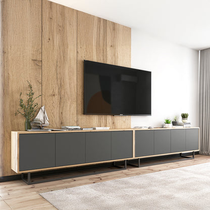 Apollo Modern TV Unit with Metal Base – Grey / Oak Wotan