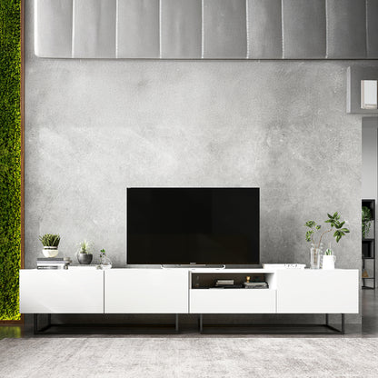 Enjoy Minimalist Freestanding TV Unit with Open Shelf and Metal Base – White