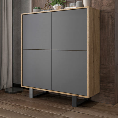 Apollo Modern Sideboard with 4-Door Design and Metal Legs – Grey / Oak Wotan