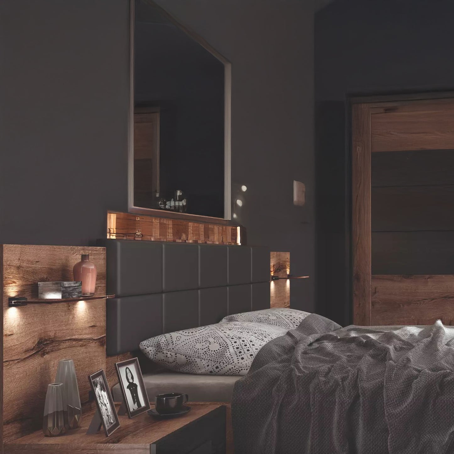 Kassel Bedroom Set 160B - Bed with Storage, Bedside Tables, Wardrobe and Chest of Drawers