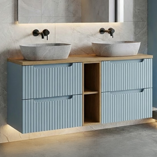 Nova Bathroom Cabinet Set with Drawers, Oak Worktop , Basins - Baby Blue
