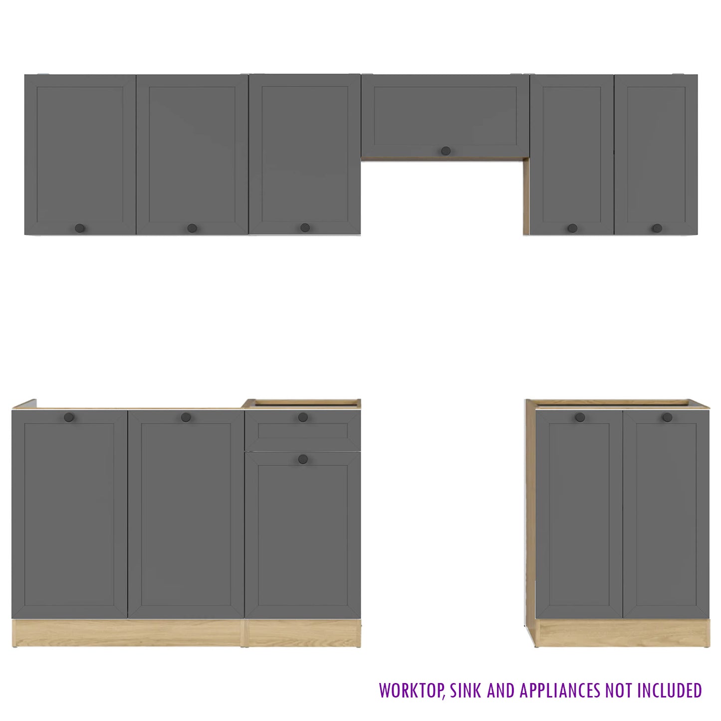 Summer 7 Unit Kitchen Cabinets Set 230cm - Graphite / Bernstein Oak