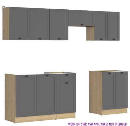 Summer 7 Unit Kitchen Cabinets Set 230cm - Graphite / Bernstein Oak