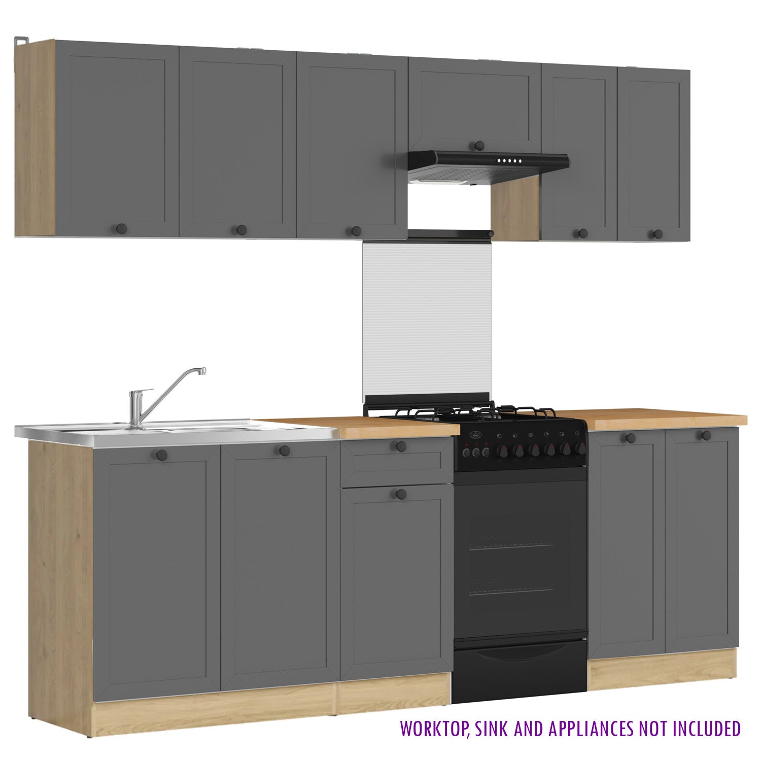 Summer 7 Unit Kitchen Cabinets Set 230cm - Graphite / Bernstein Oak