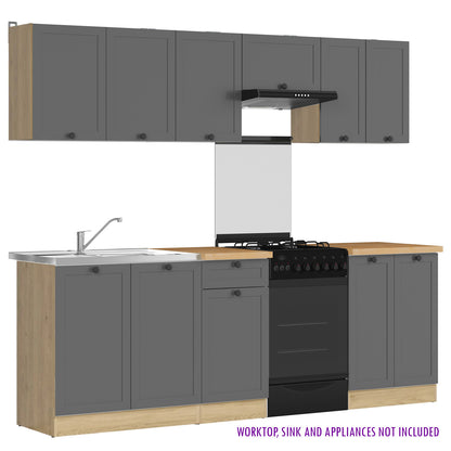 Summer 7 Unit Kitchen Cabinets Set 230cm - Graphite / Bernstein Oak