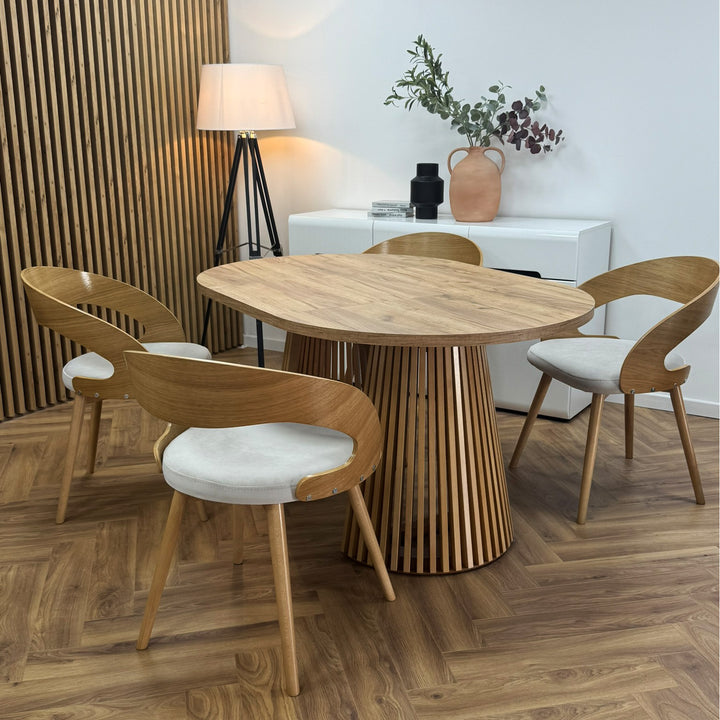 Ruston Round Extendable Table with Slats - Gold Craft Oak