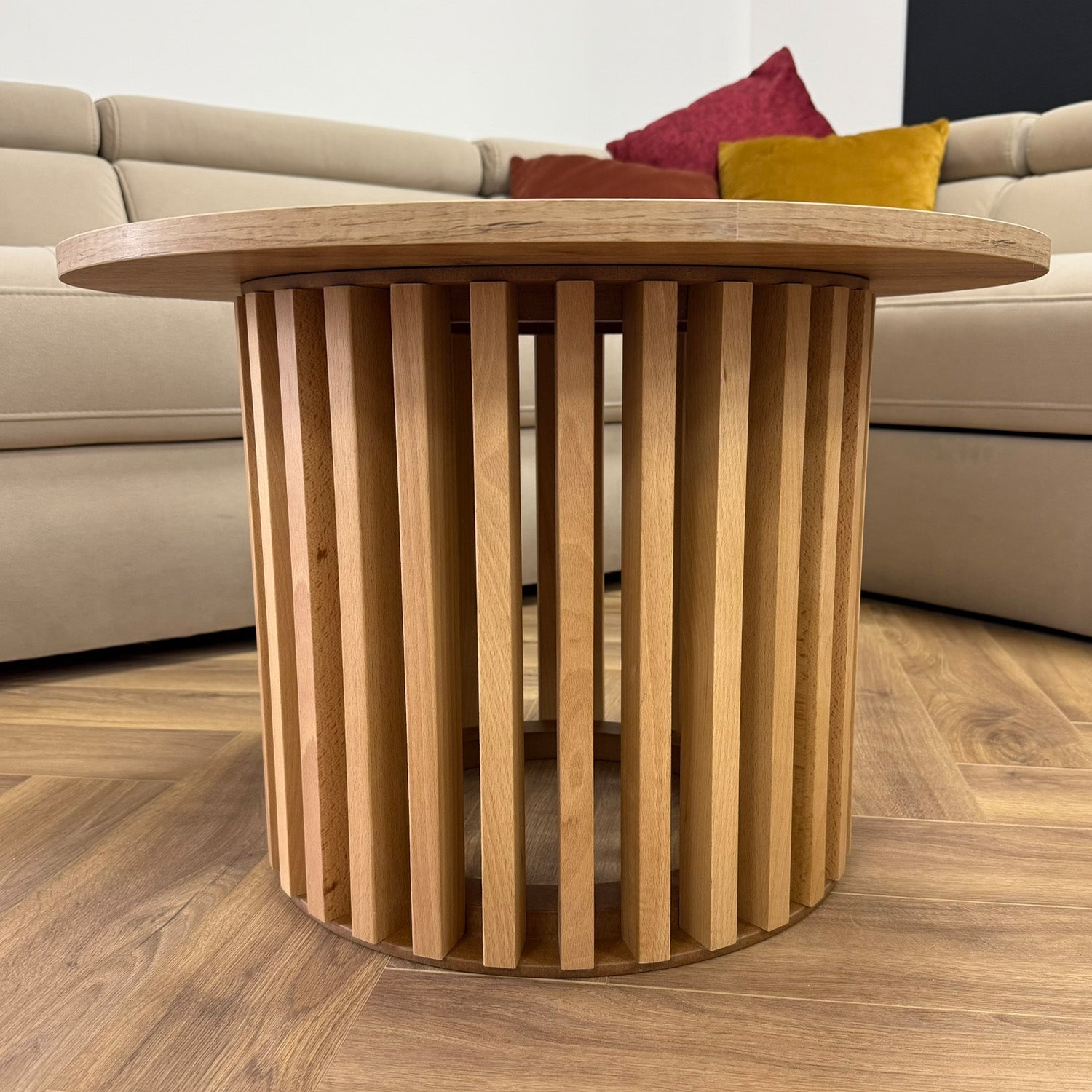 Ruston Scandinavian Style Wooden Slats Base Coffee Table 60cm - Gold Craft Oak