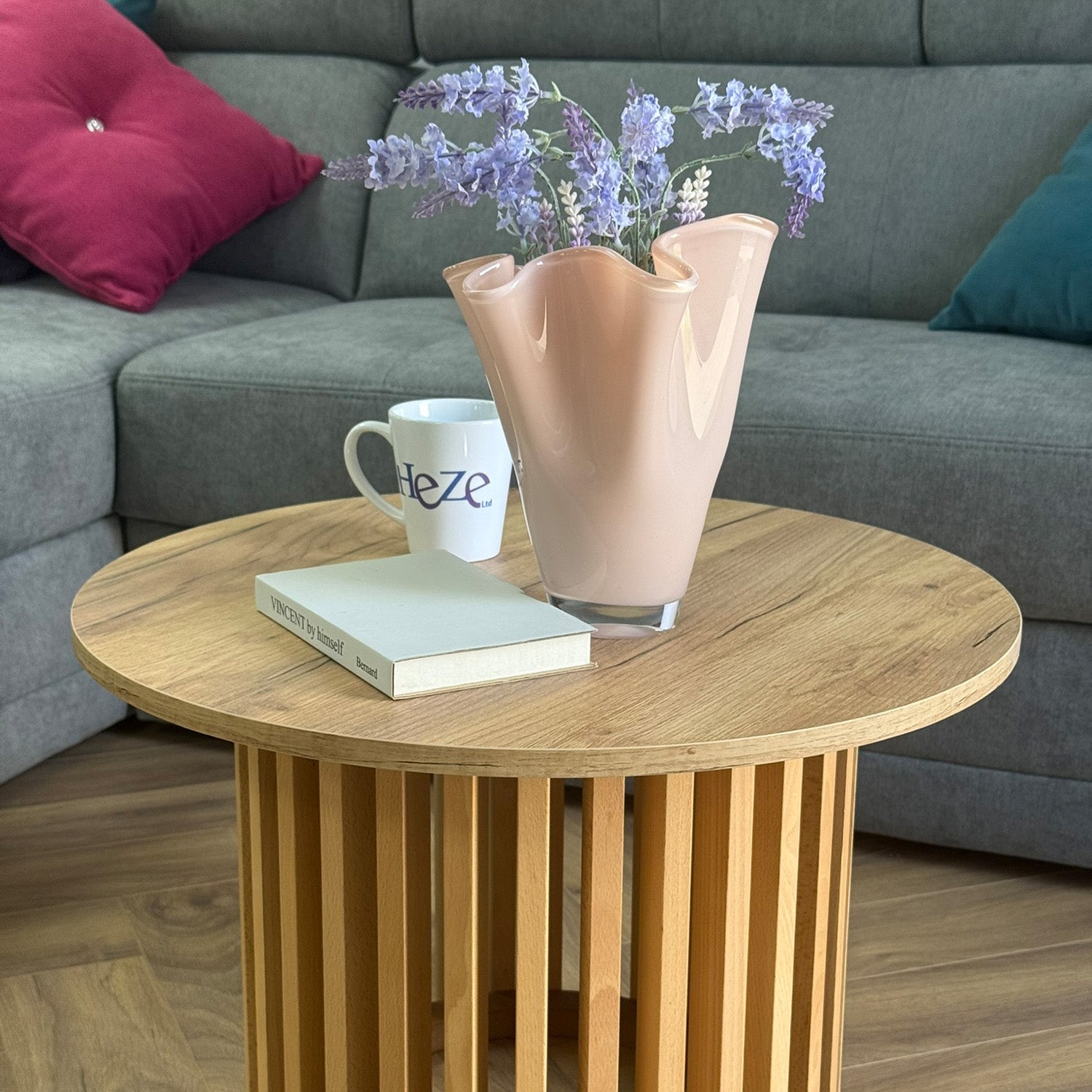 Ruston Scandinavian Style Wooden Slats Base Coffee Table 60cm - Gold Craft Oak