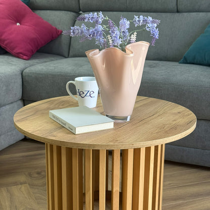 Ruston Scandinavian Style Wooden Slats Base Coffee Table 60cm - Gold Craft Oak