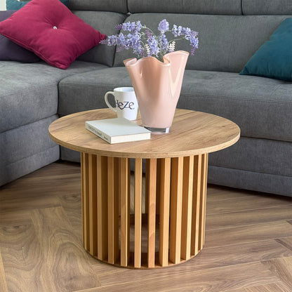 Ruston Scandinavian Style Wooden Slats Base Coffee Table 60cm - Gold Craft Oak