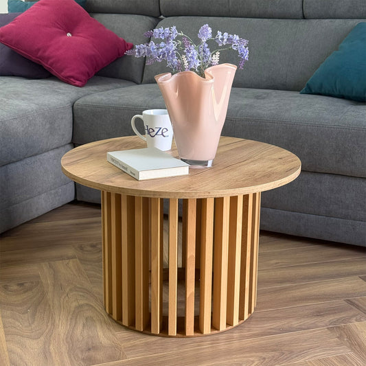 Ruston Scandinavian Style Wooden Slats Base Coffee Table 60cm - Gold Craft Oak
