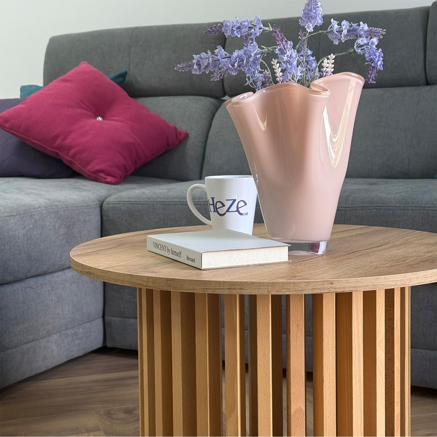 Ruston Scandinavian Style Wooden Slats Base Coffee Table 60cm - Gold Craft Oak