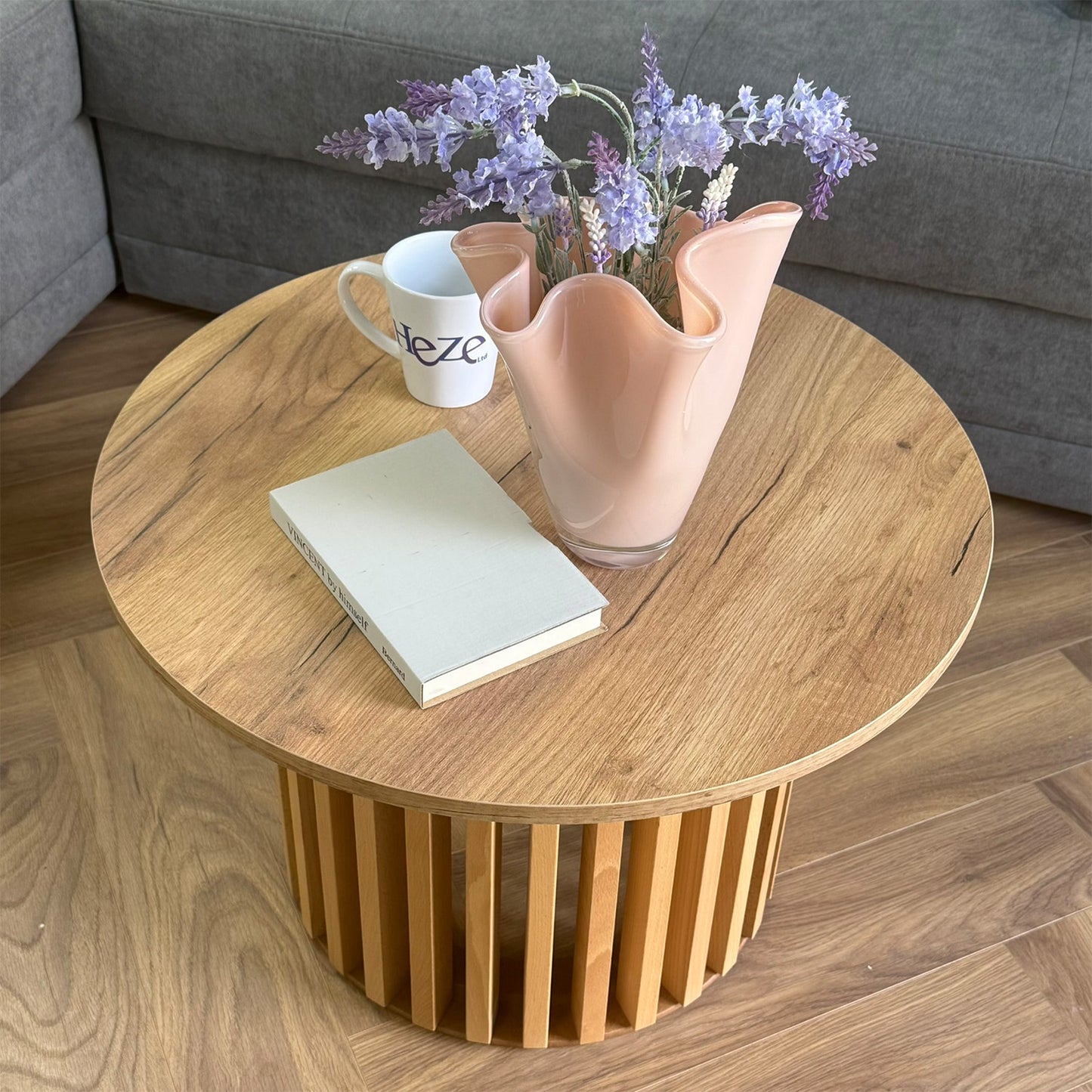 Ruston Scandinavian Style Wooden Slats Base Coffee Table 60cm - Gold Craft Oak