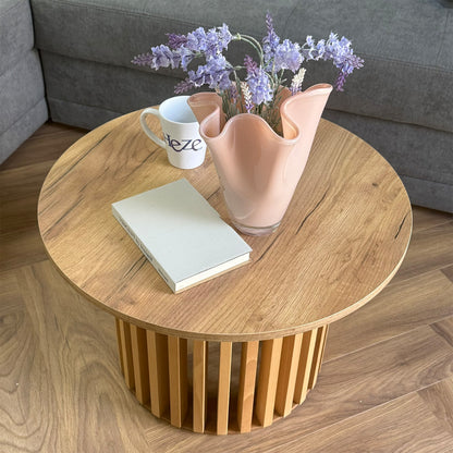 Ruston Scandinavian Style Wooden Slats Base Coffee Table 60cm - Gold Craft Oak