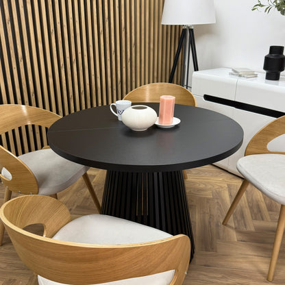 Ruston Round Extendable Table with Slats - Black