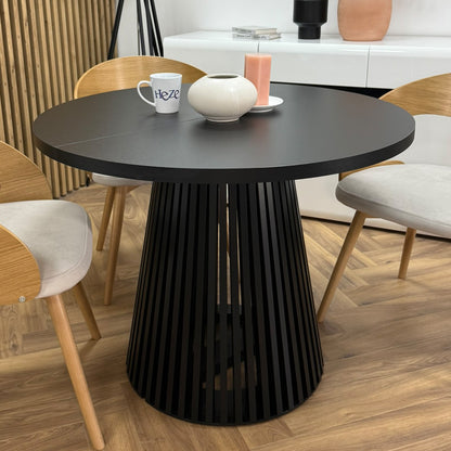 Ruston Round Extendable Table with Slats - Black