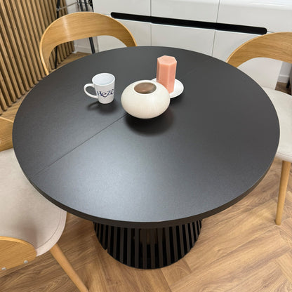 Ruston Round Extendable Table with Slats - Black