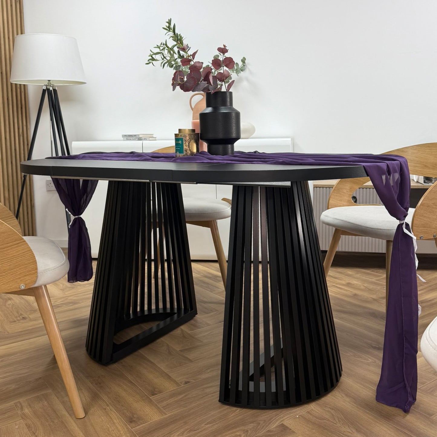 Ruston Round Extendable Table with Slats - Black