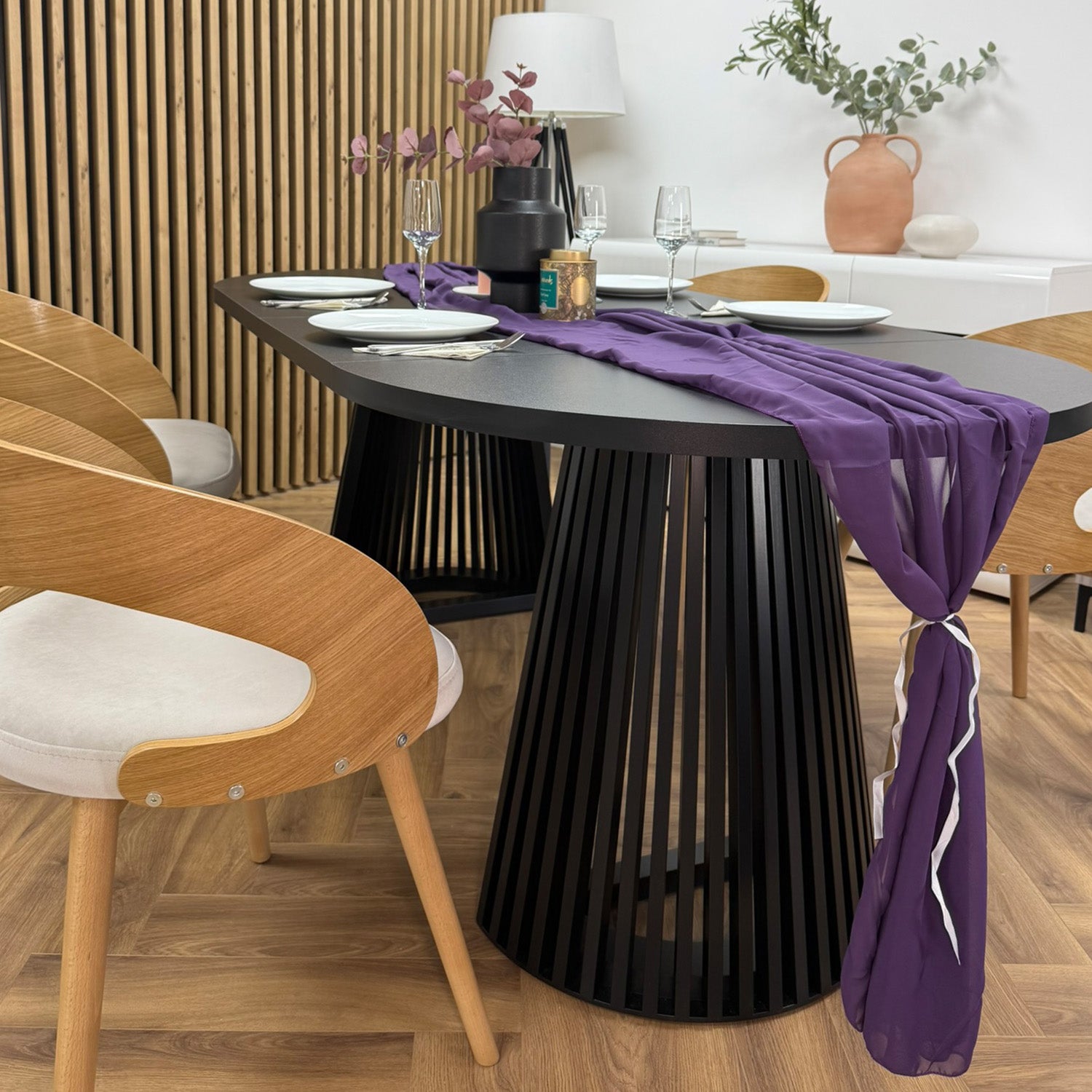 Ruston Round Extendable Table with Slats - Black