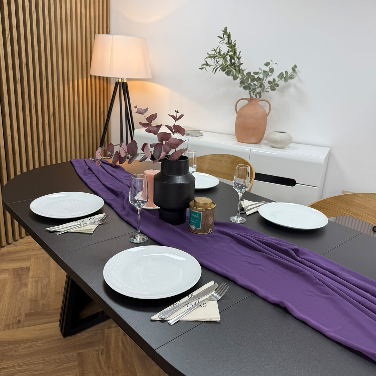 Ruston Round Extendable Table with Slats - Black