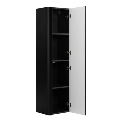 Linea Tall Wall Mounted Bathroom Cabinet Fluted Design - Black