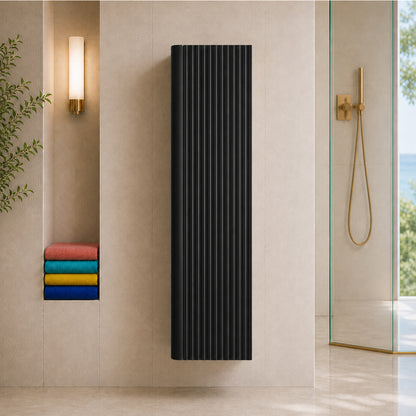 Linea Tall Wall Mounted Bathroom Cabinet Fluted Design - Black
