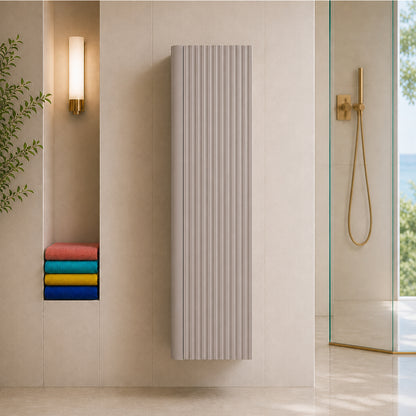 Linea Tall Wall Mounted Bathroom Cabinet Fluted Design - Cashmere