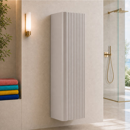 Linea Tall Wall Mounted Bathroom Cabinet Fluted Design - Cashmere