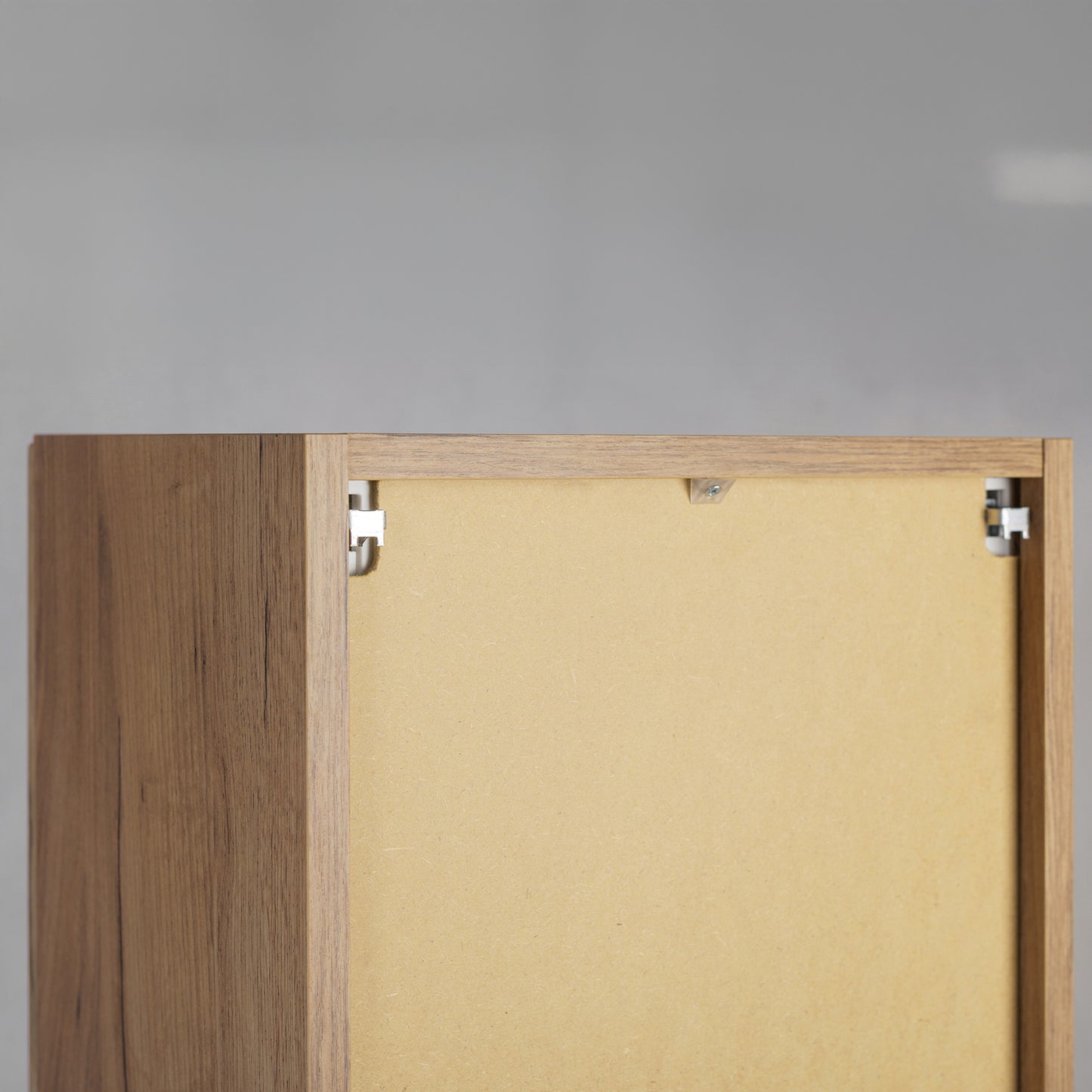 Linea Tall Wall Mounted Bathroom Cabinet Fluted Design - Gold Craft Oak