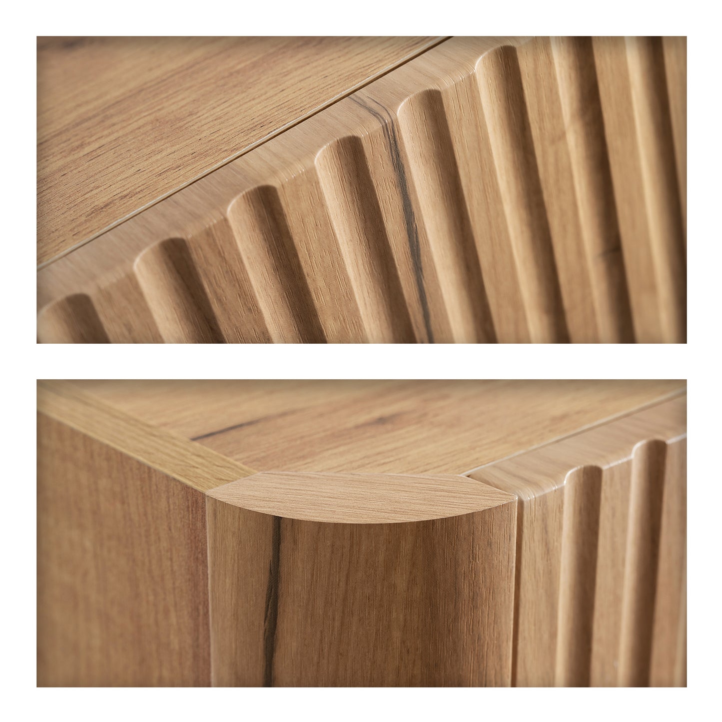 Linea Tall Wall Mounted Bathroom Cabinet Fluted Design - Gold Craft Oak