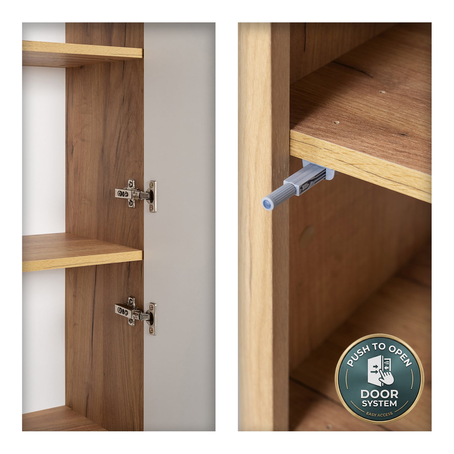 Linea Tall Wall Mounted Bathroom Cabinet Fluted Design - Gold Craft Oak