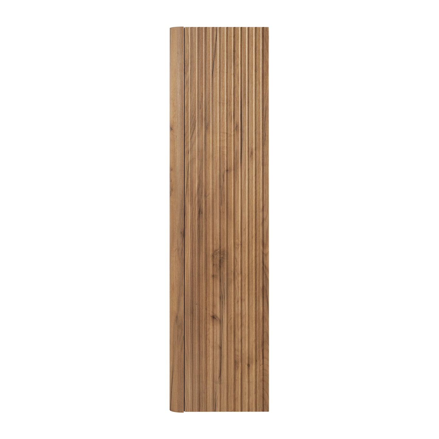 Linea Tall Wall Mounted Bathroom Cabinet Fluted Design - Gold Craft Oak