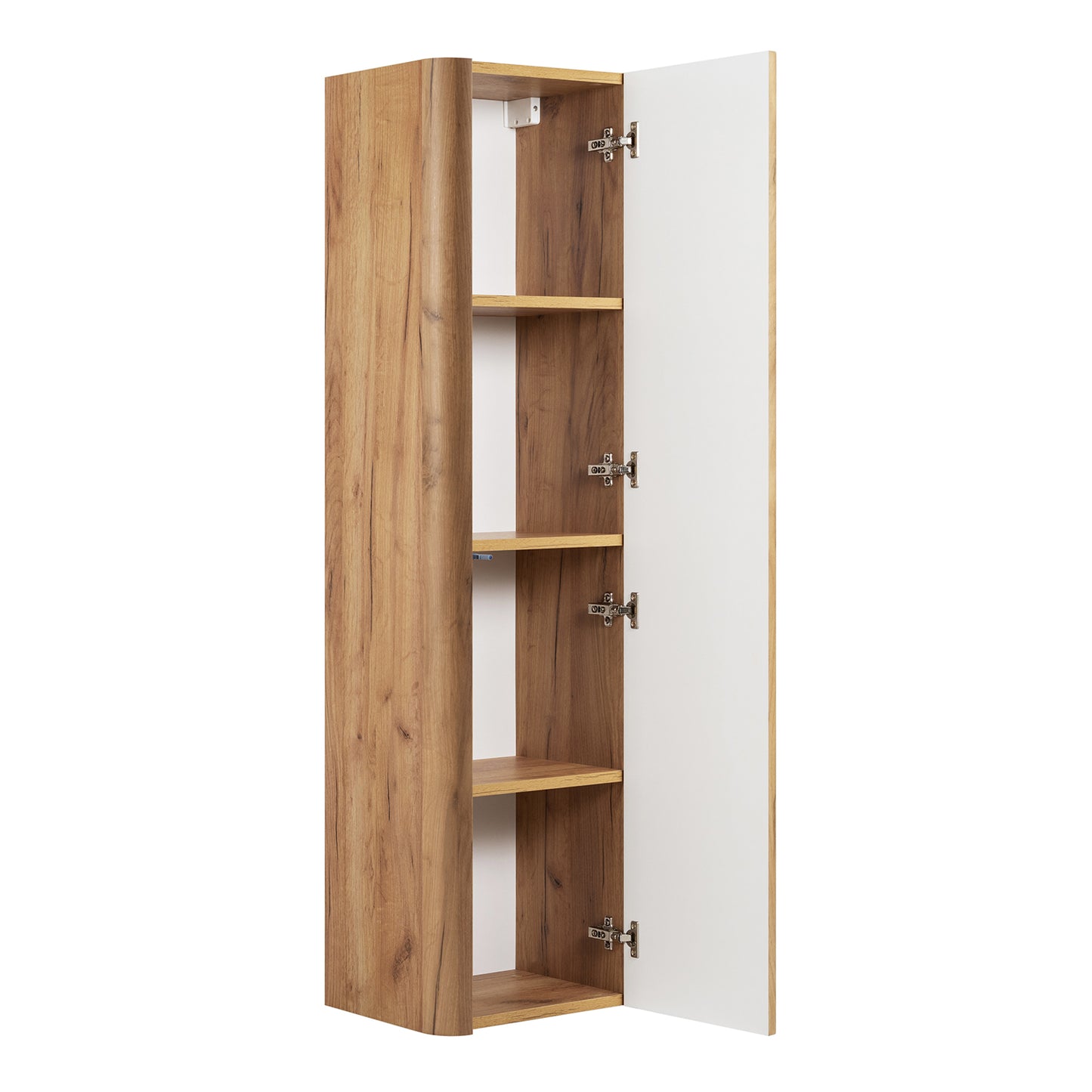 Linea Tall Wall Mounted Bathroom Cabinet Fluted Design - Gold Craft Oak