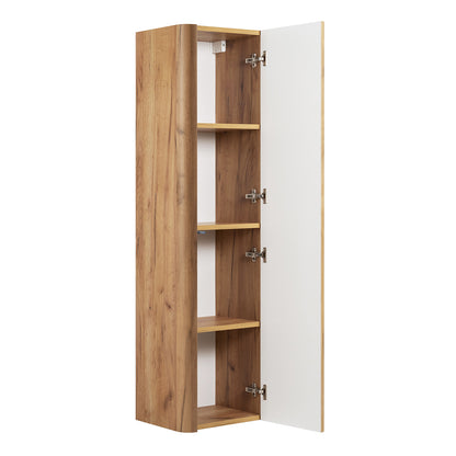 Linea Tall Wall Mounted Bathroom Cabinet Fluted Design - Gold Craft Oak