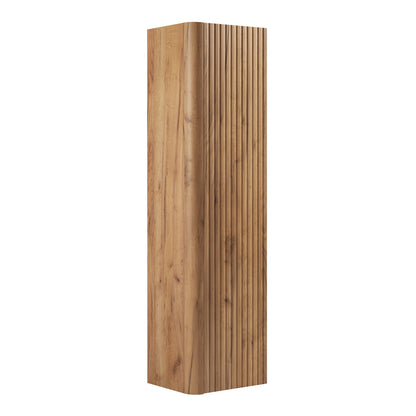 Linea Tall Wall Mounted Bathroom Cabinet Fluted Design - Gold Craft Oak