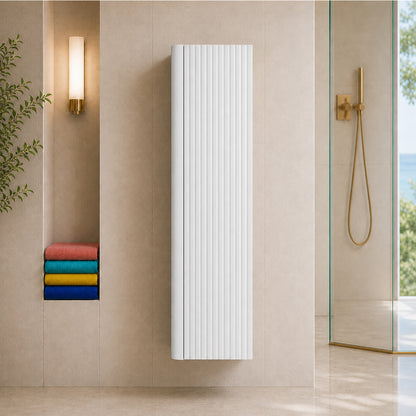 Linea Tall Wall Mounted Bathroom Cabinet Fluted Design - White