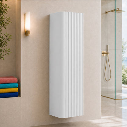 Linea Tall Wall Mounted Bathroom Cabinet Fluted Design - White