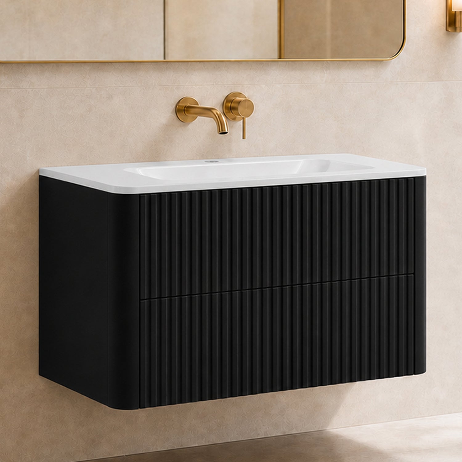 Linea 100cm Wall Bathroom Vanity Unit with Basin - Black