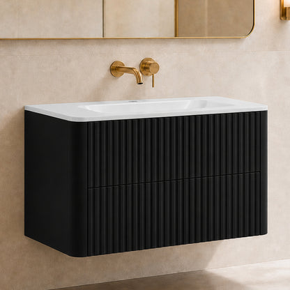 Linea 100cm Wall Bathroom Vanity Unit with Basin - Black