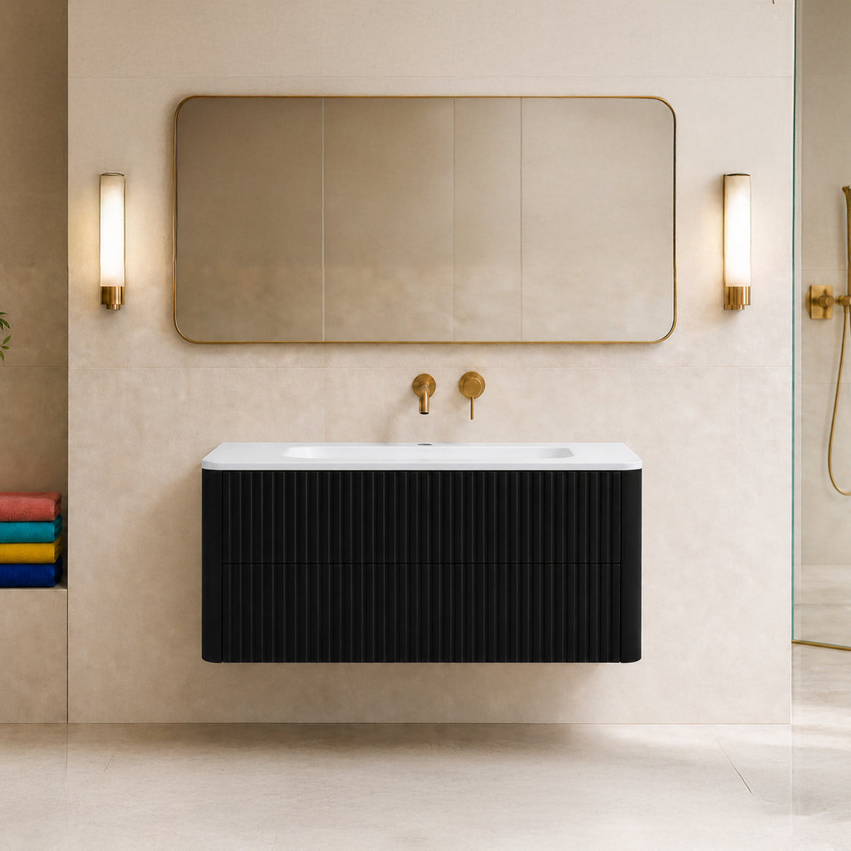 Linea 100cm Wall Bathroom Vanity Unit with Basin - Black