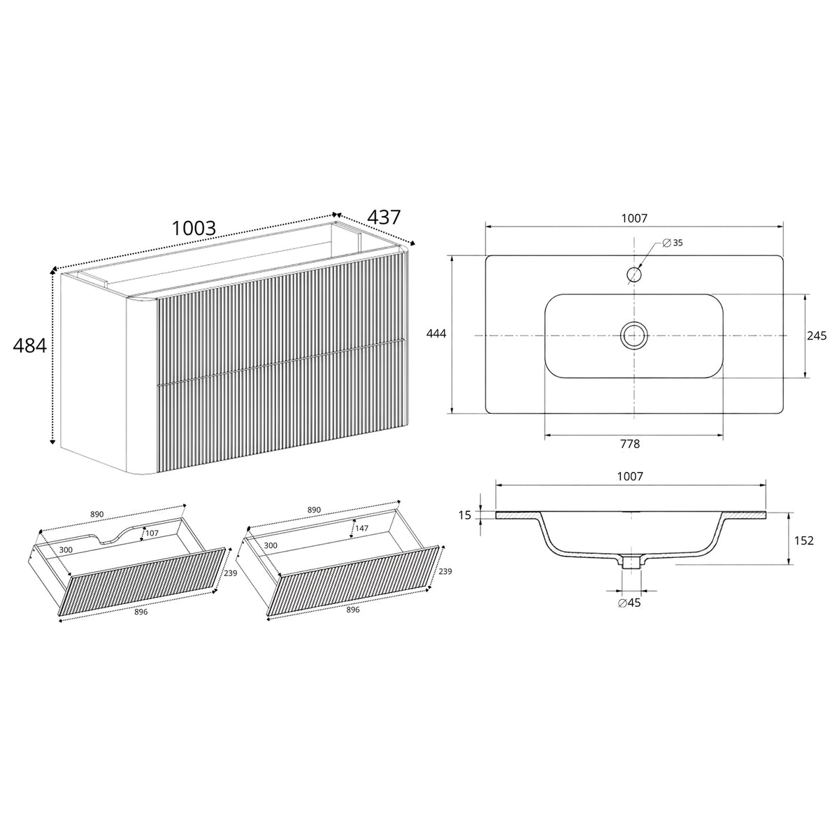 Linea 100cm Wall Bathroom Vanity Unit with Basin - Cashmere