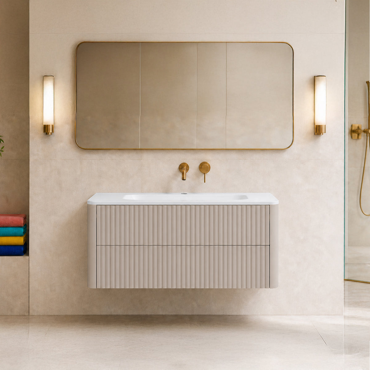 Linea 100cm Wall Bathroom Vanity Unit with Basin - Cashmere