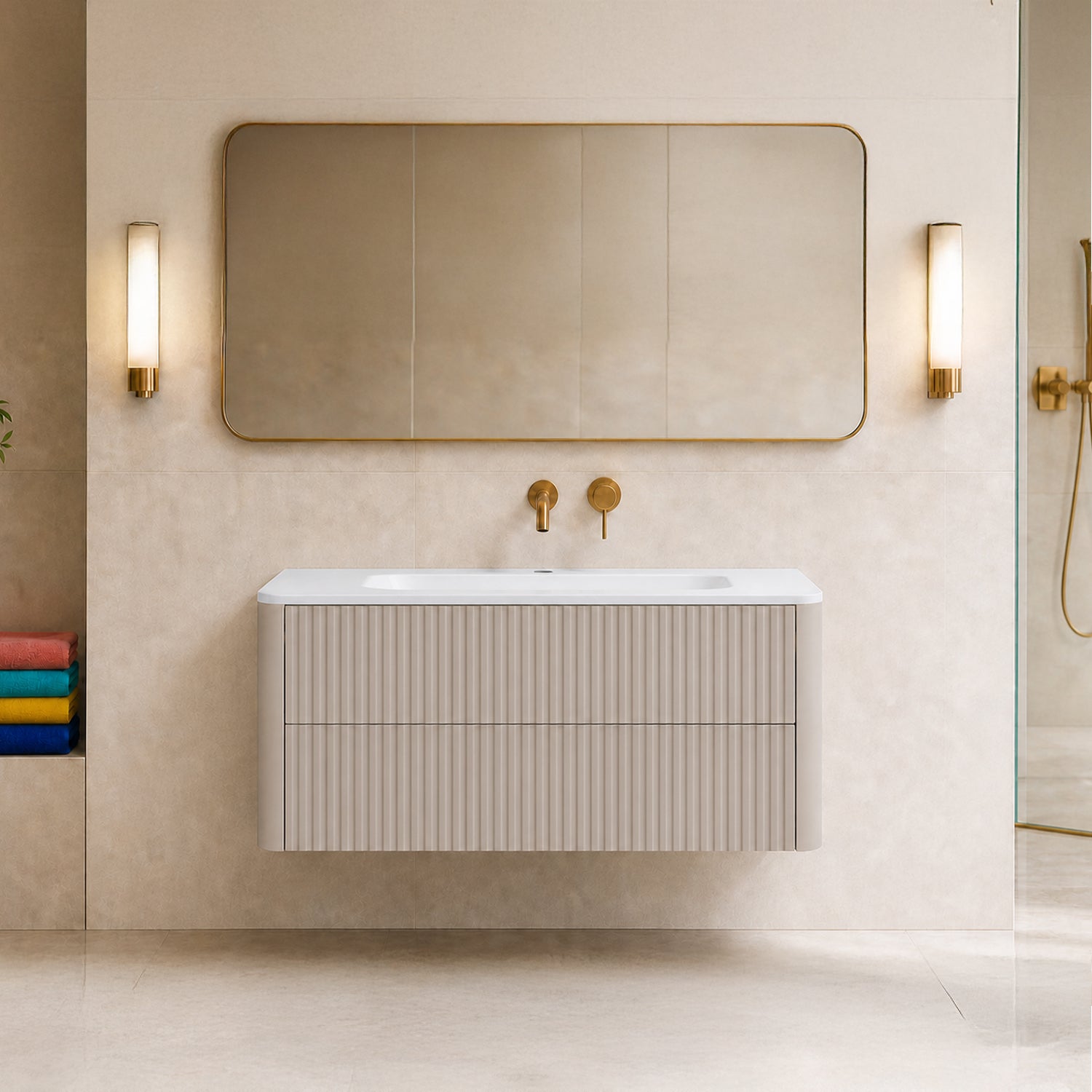 Linea 100cm Wall Bathroom Vanity Unit with Basin - Cashmere